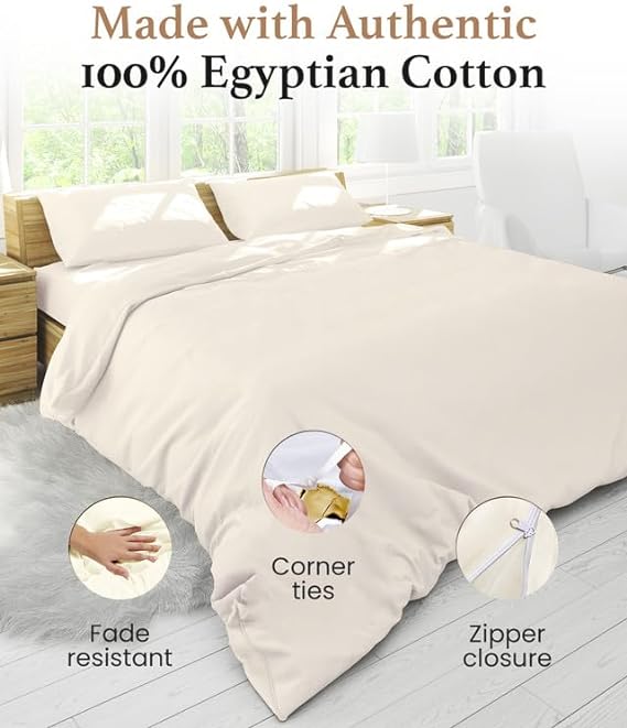 King Size Duvet Cover Set, 1000 TC 3 Pc Quilt Cover Set, Ivory Bedding Set, 100% Egyptian Cotton Duvet Covers, (1 Duvet Cover King Size, 2 Pillowcases), Luxury Egyptian Cotton Bedding