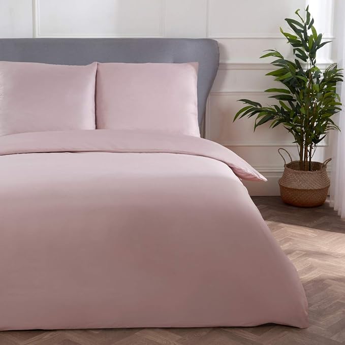 Sleepdown Block Microfiber Plain Dye Duvet Cover Quilt Bedding Set with Pillowcase Easy Care Soft Warm Cosy – 135cm x 200cm + 1 80cm x 80cm – Blush Pink