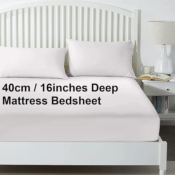 CICK Single Fitted Bed Sheets 16″/ (40cm Deep) With 2 Pack Pillowcases – Breathable Cotton 300 Thread Count Extra Deep Fitted Sheet Single Bed For Home & Hotel