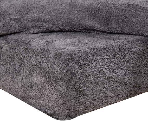 Brentfords Teddy Fleece Fitted Bed Sheet Plain Thermal Warm Soft Luxury Bedding, Charcoal Grey – Single