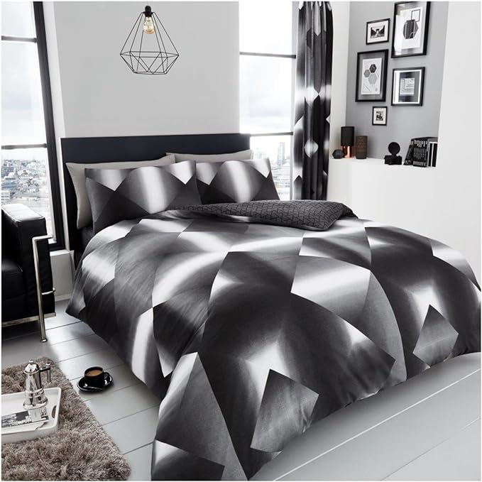 GC GAVENO CAVAILIA Reversible Duvet Cover Black, 3D Bedding Sets Single, Geometrical Bed Covers With Pillow Cases