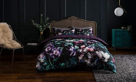 Sleepdown Opulent Floral Black Reversible Soft Duvet Cover Quilt Bedding Set With Pillowcases – Single (135cm x 200cm