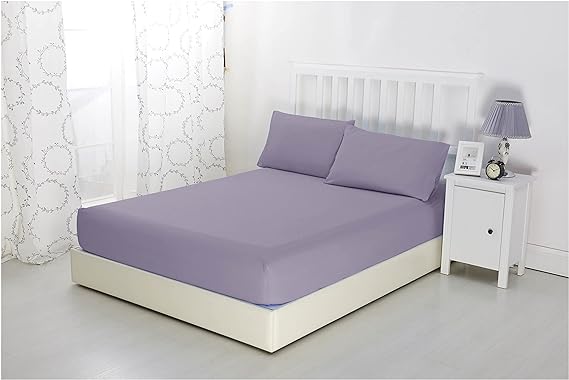 Sonia Moer Super Soft Brushed Microfibre Fitted Sheet – Non Iron Breathable Hypoallergenic Bottom Sheet with Strong Elastic Hem- King/Lavender