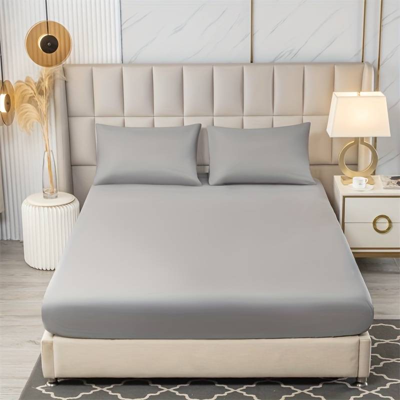 1pc TPU Double-layer Waterproof Fitted Sheet (Without Pillowcase), Soft Comfortable And Skin-friendly Light Grey Brushed Bedding Mattress Protector, For Bedroom, Guest Room, With Deep Pocket, Fitted Bed Sheet Only