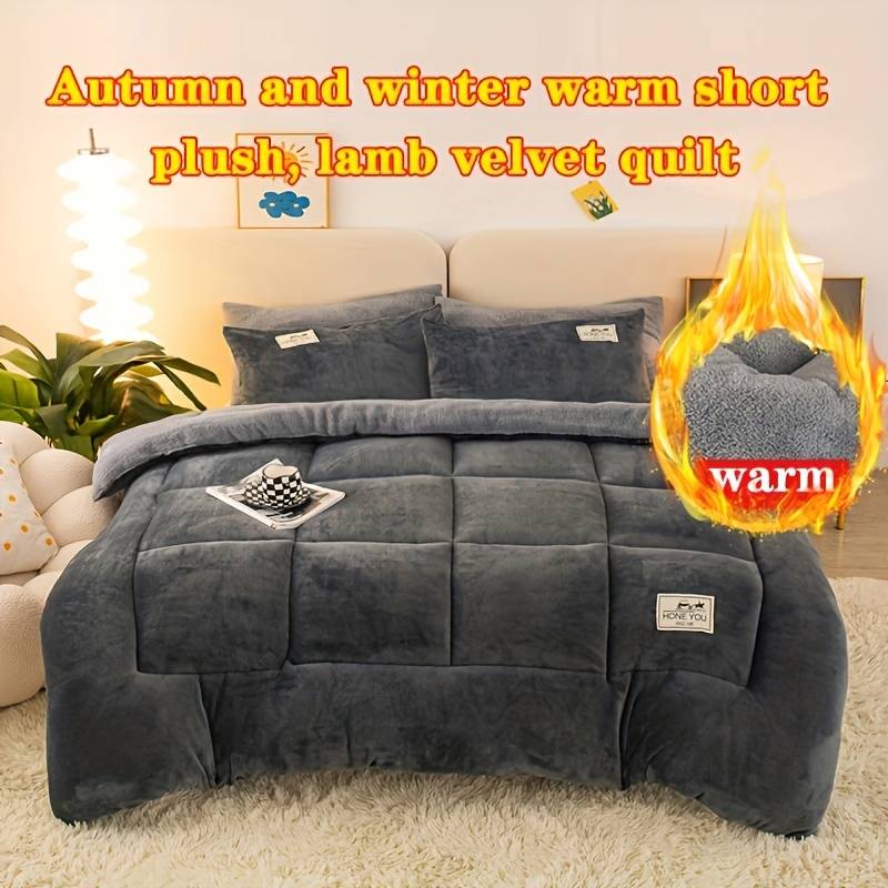 1pc Comforter, Thickened Three-layer Warm Comforter With Fluffy Surface For Autumn And Winter, Down Alternative Filling, Heats Up Instantly